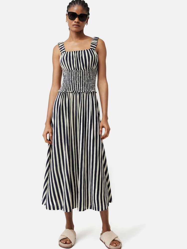 Jigsaw Cream Cotton Slub Stripe Dress - Image 1 of 7