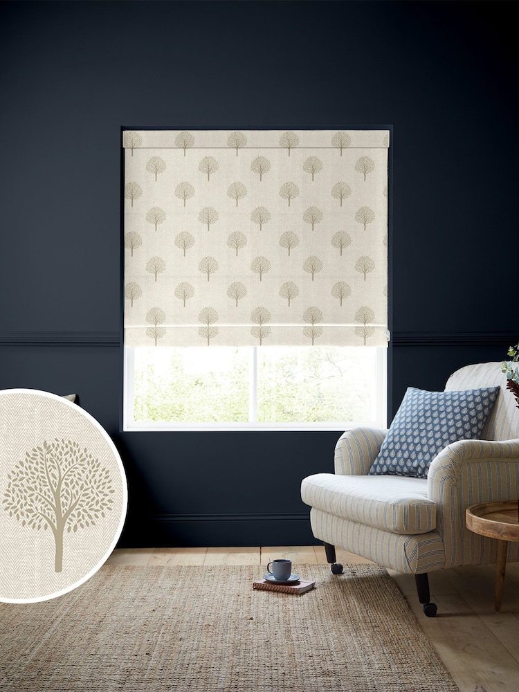 Emily Bond Natural 100% Cotton Yew Tree Made to Measure Roman Blinds - Image 1 of 6