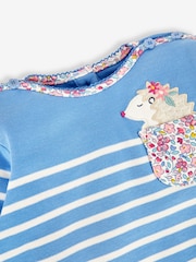 JoJo Maman Bébé Blue Girls' Hedgehog Pocket Breton Top - Image 2 of 4