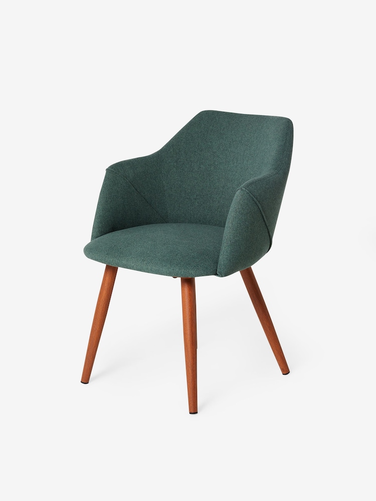 MADE.COM Set of 2 Bay Green and Walnut Legs Lule Arm Dining Chairs - Image 2 of 3