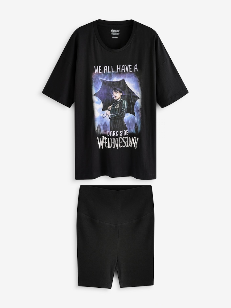 Black Wednesday Cycling Short 100% Cotton Pyjamas Set - Image 1 of 5