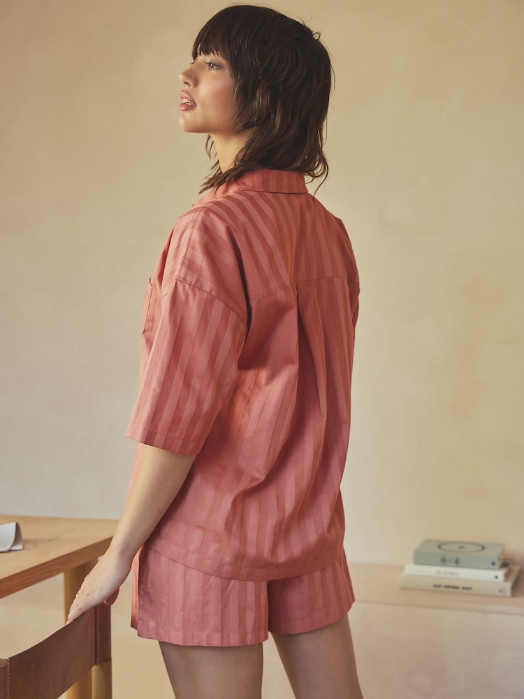 Pink 100% Cotton Stripe Short Set Pyjamas - Image 2 of 6 Pink 100% Cotton Stripe Short Set Pyjamas - Image 2 of 6