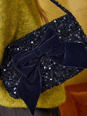 Love & Roses Navy Sequin Bow Shoulder Bag - Image 2 of 8