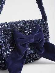 Love & Roses Navy Sequin Bow Shoulder Bag - Image 7 of 8