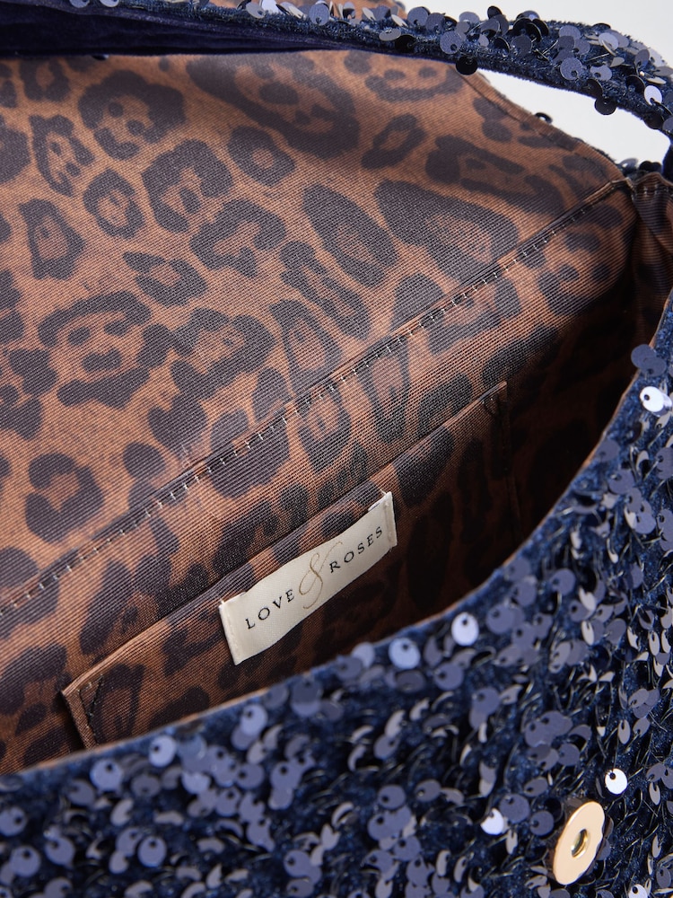 Love & Roses Navy Sequin Bow Shoulder Bag - Image 8 of 8 Love & Roses Navy Sequin Bow Shoulder Bag - Image 8 of 8