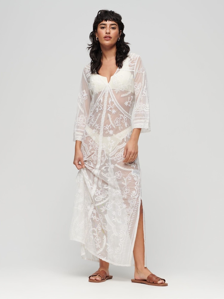 Superdry Cream Beach Cover Up Lace Maxi Dress - Image 3 of 3 Superdry Cream Beach Cover Up Lace Maxi Dress - Image 3 of 3