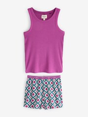 Purple Rib Vest Short 100% Cotton Pyjamas Set - Image 1 of 5