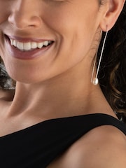 Beaverbrooks Silver Freshwater Pearl Double Drop Earrings - Image 4 of 4