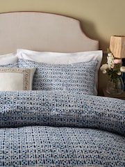 Nina Campbell Navy Blue 180 Thread Count 100% Cotton Batik Check Duvet Cover and Pillowcase Set - Image 2 of 4