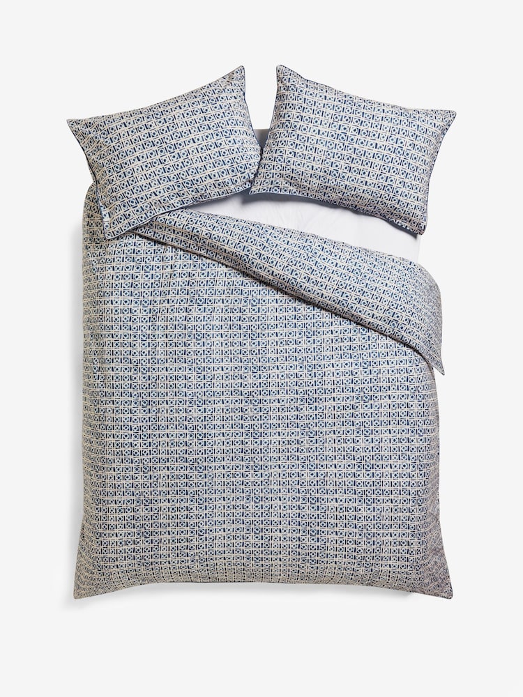 Nina Campbell Navy Blue 180 Thread Count 100% Cotton Batik Check Duvet Cover and Pillowcase Set - Image 4 of 4