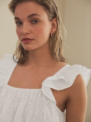 White Broderie Ruffle Vest Short Set 100% Cotton Pyjamas - Image 5 of 10