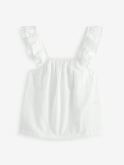 White Broderie Ruffle Vest Short Set 100% Cotton Pyjamas - Image 8 of 10
