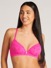 Boux Avenue Pink Nadia Cherry Flock Plunge Bra - Image 1 of 2