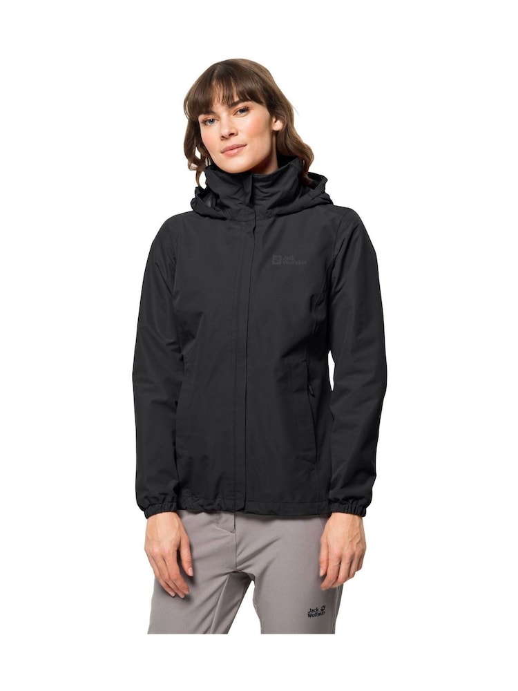 Jack Wolfskin Stormy Point с капюшоном черной куртки - Изображение 1 из 4
