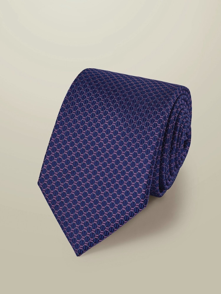 Charles Tyrwhitt Dark Blue Stone Medallion Silk Tie - Image 2 of 3