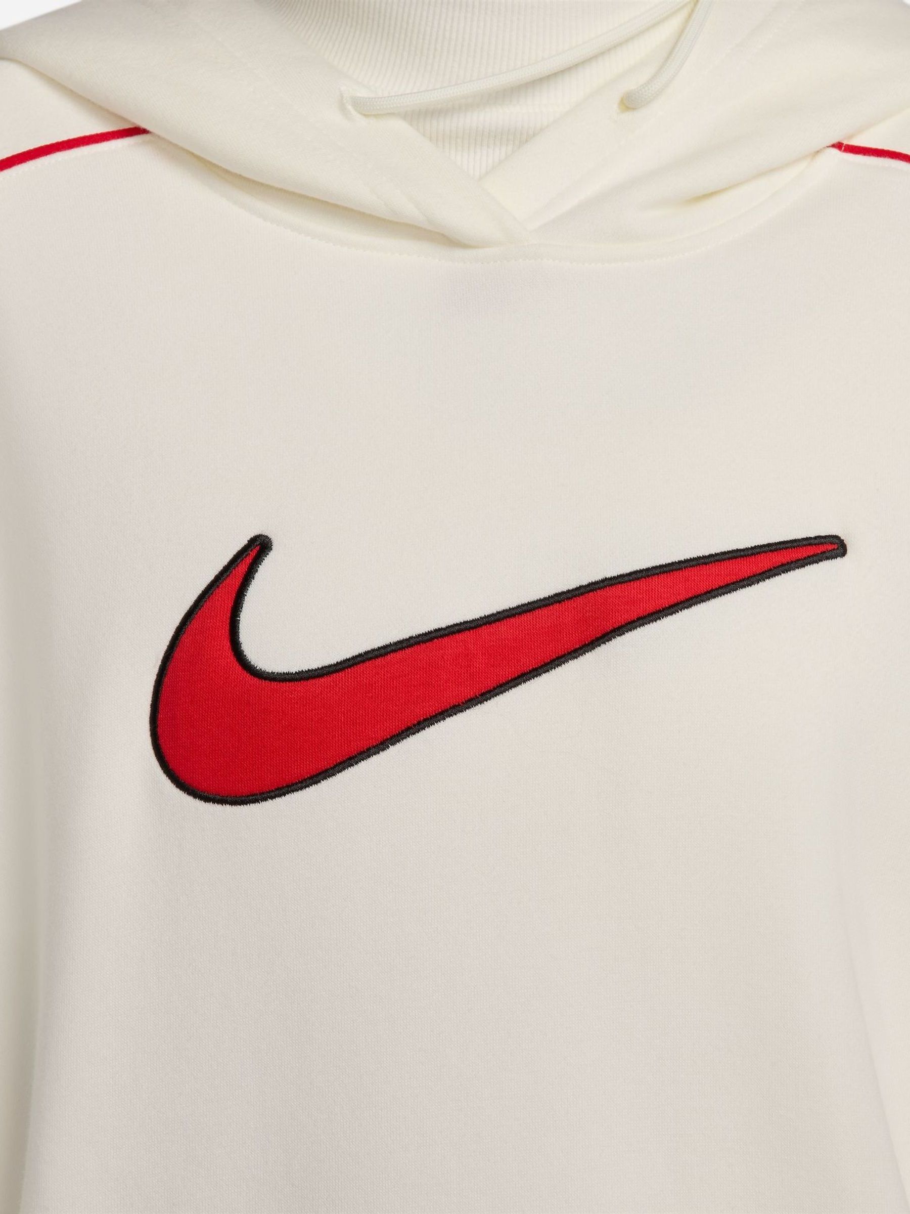 White nike hoodie with red swoosh top