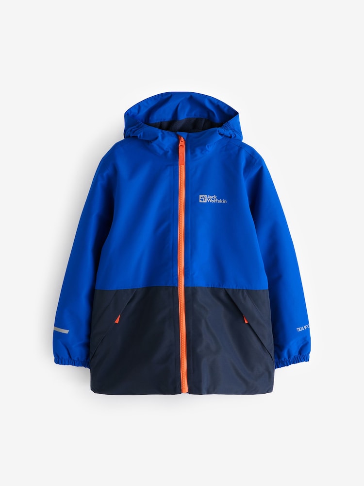 Jack Wolfskin Kids Blue Snowy Days Colour Block Jacket - Image 1 of 4 Jack Wolfskin Kids Blue Snowy Days Colour Block Jacket - Image 1 of 4