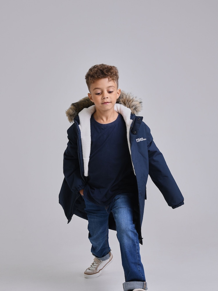Granatowa długa kurtka Jack Wolfskin z obszyciem z miękkiego kożuszka - Image 4 of 6