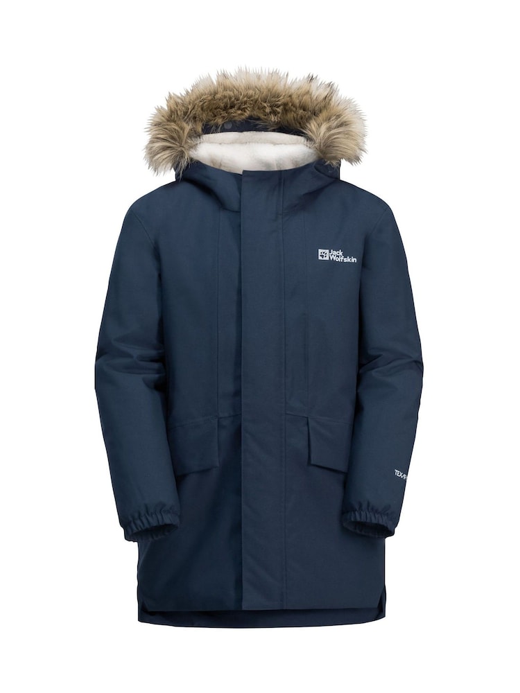 Granatowa długa kurtka Jack Wolfskin z obszyciem z miękkiego kożuszka - Image 5 of 6