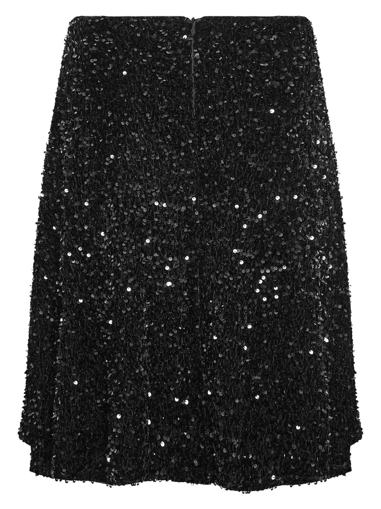 Yours Curve Black London Sequin Velvet Skater Skirt - Image 4 of 4
