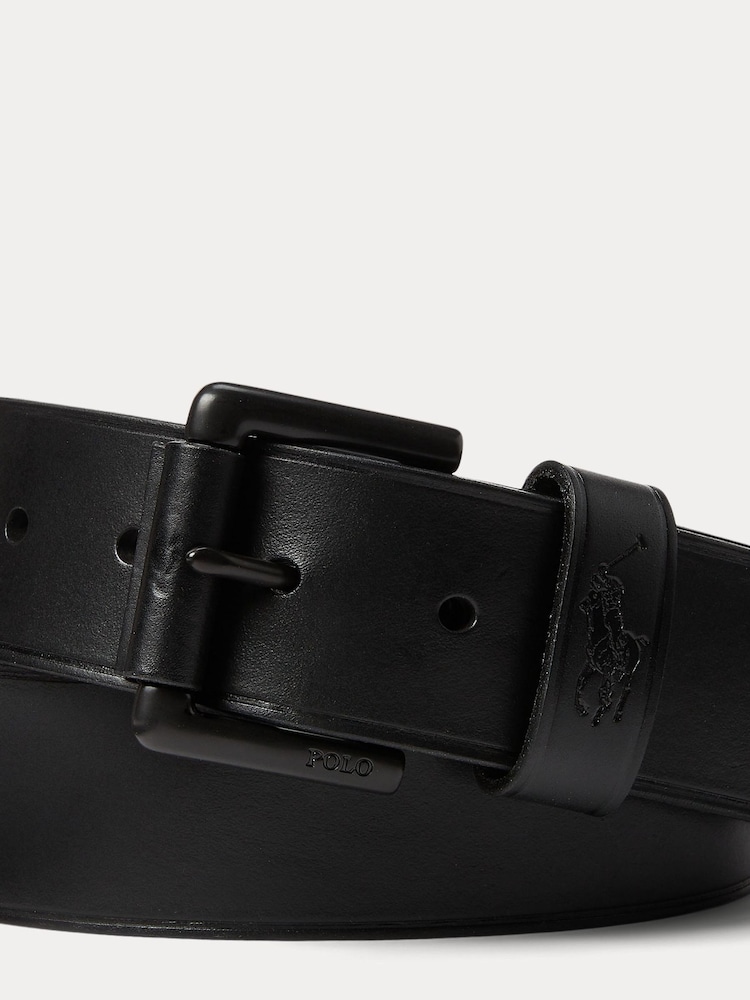 Polo Ralph Lauren Dark Black Leather Pony Player Belt - Image 2 of 2