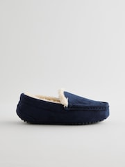 Navy Blue with Neutral Warm Lining Cosy Moccasin Slippers - Image 2 of 5