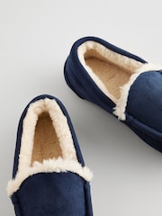 Navy Blue with Neutral Warm Lining Cosy Moccasin Slippers - Image 3 of 5