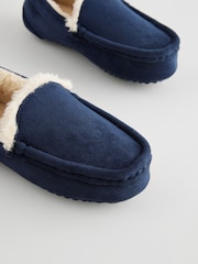 Navy Blue with Neutral Warm Lining Cosy Moccasin Slippers - Image 4 of 5