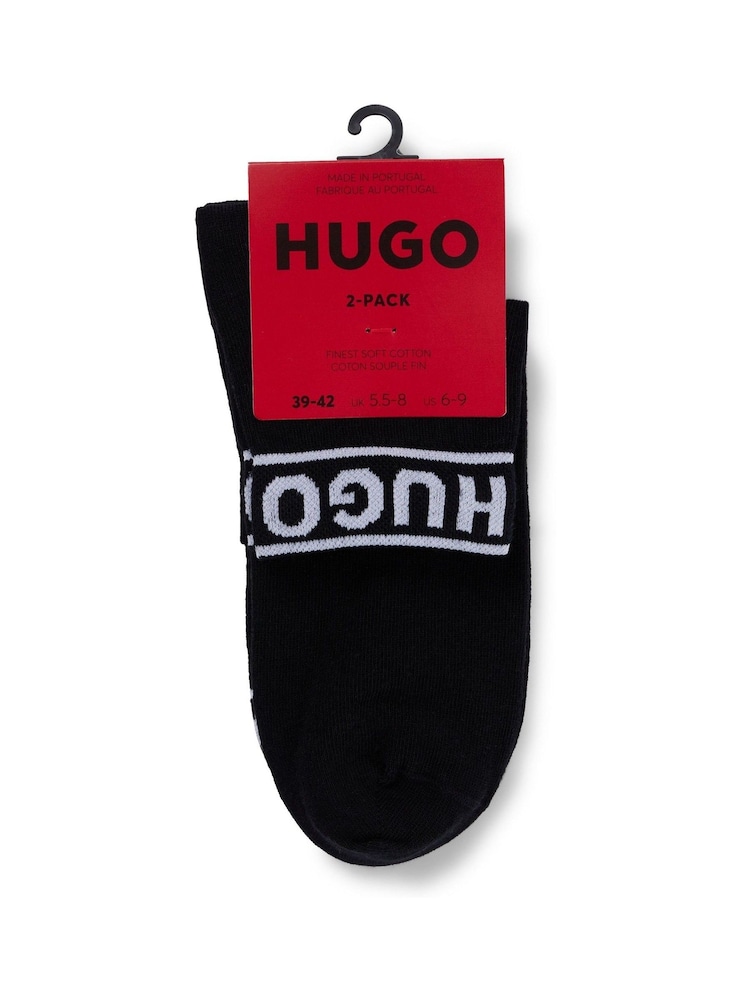 HUGO Black Logo Ankle Socks 2 Pack - Image 2 of 3