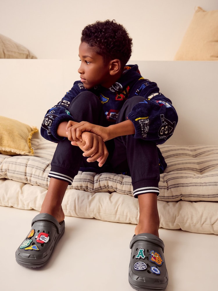 Grey Sports Badge Slippers Clogs - Image 1 of 6