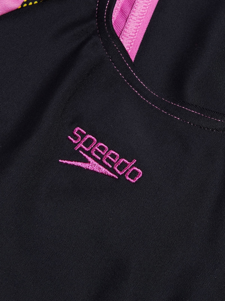 Speedo Black Printed Panel Legsuit Girls Swimsuit - Image 5 of 5 Speedo Black Printed Panel Legsuit Girls Swimsuit - Image 5 of 5