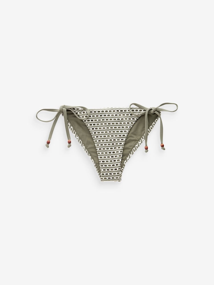 Khaki Green/Cream Crochet Tie Side Bikini Bottoms - Image 6 of 6