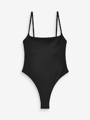 self. Black Rib Self Square Neck High Leg Swimsuit - Image 6 of 6
