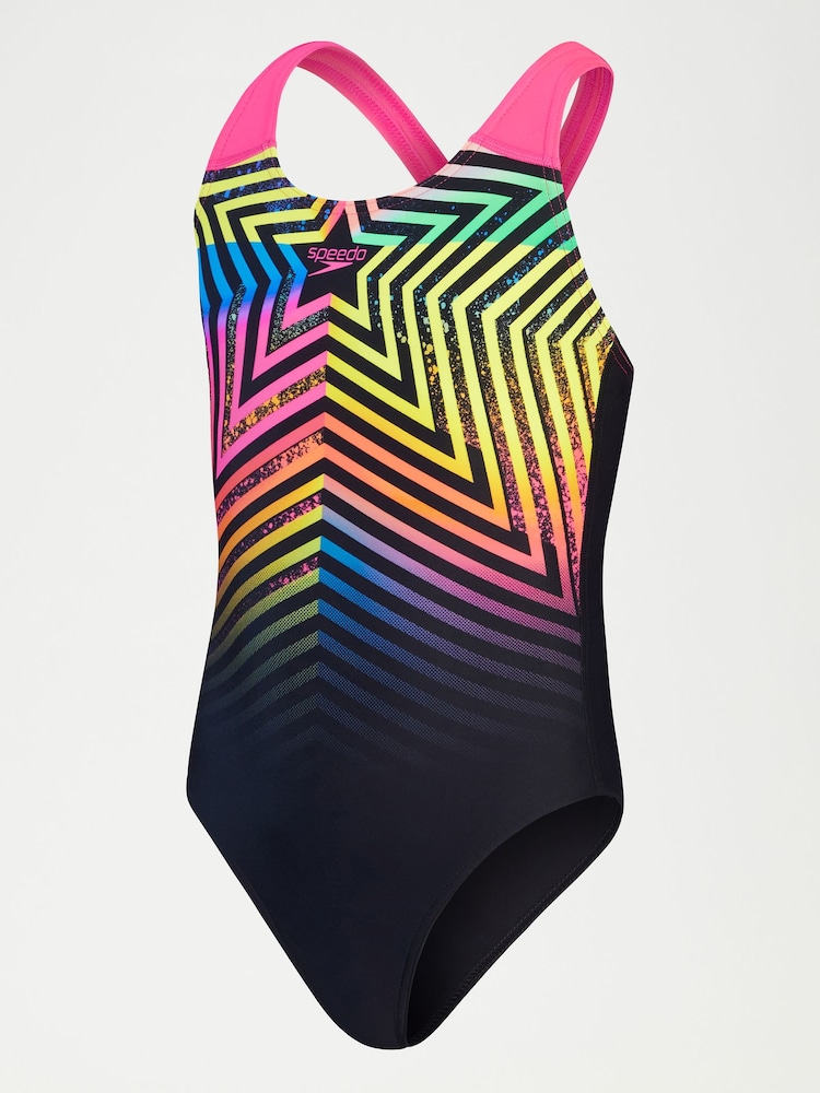 Speedo Black Digital Placement Splashback Girls Swimsuit - Image 1 of 4 Speedo Black Digital Placement Splashback Girls Swimsuit - Image 1 of 4