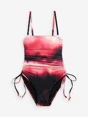 Pink/Purple Tiedye Bandeau Ruched Leg Tummy Shaping Control Swimsuit - Image 7 of 7