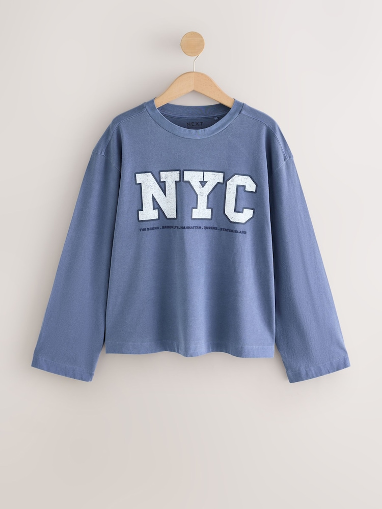 Navy NYC Graphic Long Sleeve T-Shirt - Image 1 of 3