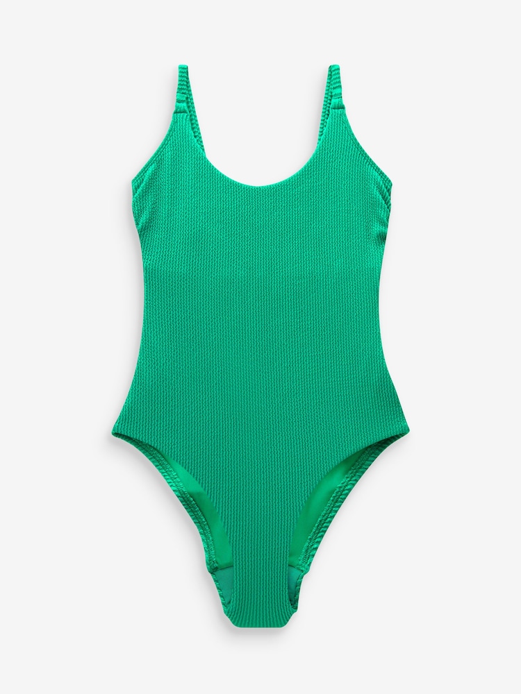 Green Crinkle Scoop Neck Tummy Control Swimsuit - Image 5 of 5