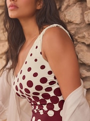 Purple/Ecru Ombre Spot Twist One Shoulder Tummy Control Swimsuit - Image 5 of 7
