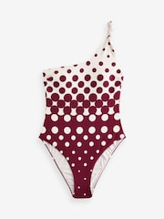 Purple/Ecru Ombre Spot Twist One Shoulder Tummy Control Swimsuit - Image 7 of 7