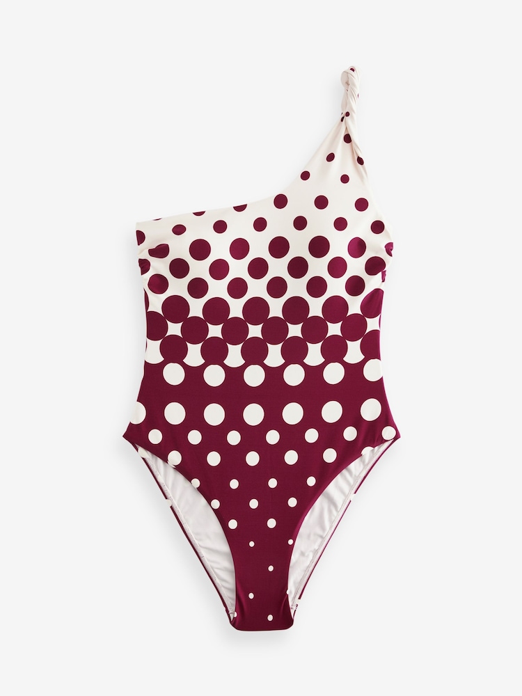 Purple/Ecru Ombre Spot Twist One Shoulder Tummy Control Swimsuit - Image 7 of 7