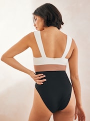 Black/Ecru/Beige Plunge Tummy Control Swimsuit - Image 4 of 4