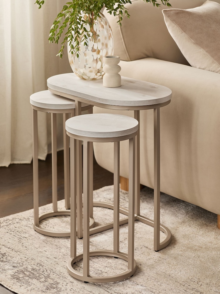 White Bronx Oak Effect Round Set of 3 Nest of Tables - Image 1 of 8