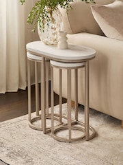 White Bronx Oak Effect Round Set of 3 Nest of Tables - Image 2 of 8