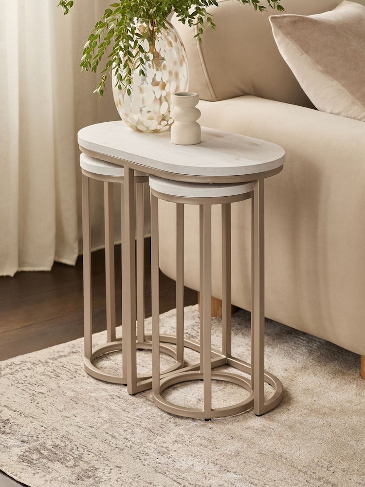 White Bronx Oak Effect Round Set of 3 Nest of Tables - Image 2 of 8