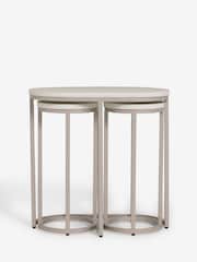 White Bronx Oak Effect Round Set of 3 Nest of Tables - Image 5 of 8