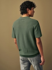 Green Regular Fit Knitted Waffle Textured 100% Cotton Polo Shirt - Image 2 of 7