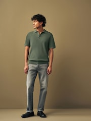 Green Regular Fit Knitted Waffle Textured 100% Cotton Polo Shirt - Image 3 of 7