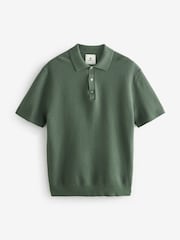 Green Regular Fit Knitted Waffle Textured 100% Cotton Polo Shirt - Image 5 of 7