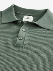 Green Regular Fit Knitted Waffle Textured 100% Cotton Polo Shirt - Image 6 of 7
