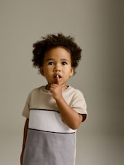 Neutral 100% Cotton Short Sleeve Colourblock T-Shirt and Shorts Set (3mths-7yrs) - Image 2 of 7